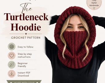 The Turtleneck Hoodie Crochet Pattern | Hooded Cowl PDF Pattern | Balaclava Crochet Pattern | Instant Digital Download