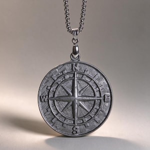Iron Meteorite Compass Pendant Necklace ,Personalized Engraving Name Necklace, Women/Men Gift