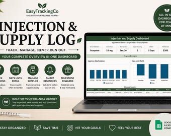 Registro de inyecciones de péptidos y seguimiento de suministros / Panel de control de Google Sheets y Excel