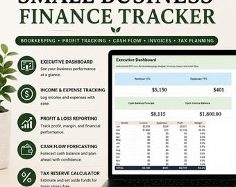 Planificador de finanzas para pequeñas empresas / Panel de contabilidad en Google Sheets (Descarga digital)