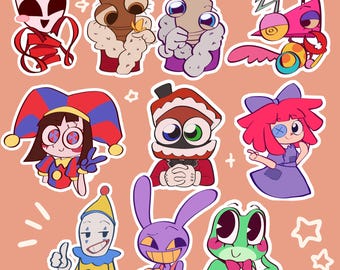 TADC The Amazing Digital Circus Stickers (Pomni, Jax, Ragatha, Kinger, Gangle, Zooble, Caine, Ribbit, Queenie, Kaufmo)