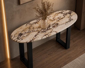 Mesa consola Calacatta, lujosa consola de entrada de mármol, mesa de pasillo de piedra hecha a mano, mueble auxiliar moderno para vestíbulo [solo tablero de mesa]