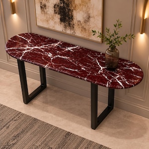 Rosso Levanto Console Table Handmade Marble Entryway Table Luxury Hallway Accent Sofa Foyer Modern Stone Furniture [only table top]