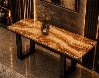 Mesa consola de ónix marrón hecha a mano, mesa auxiliar de lujo para recibidor o pasillo, muebles de piedra personalizados [solo tablero de mesa]