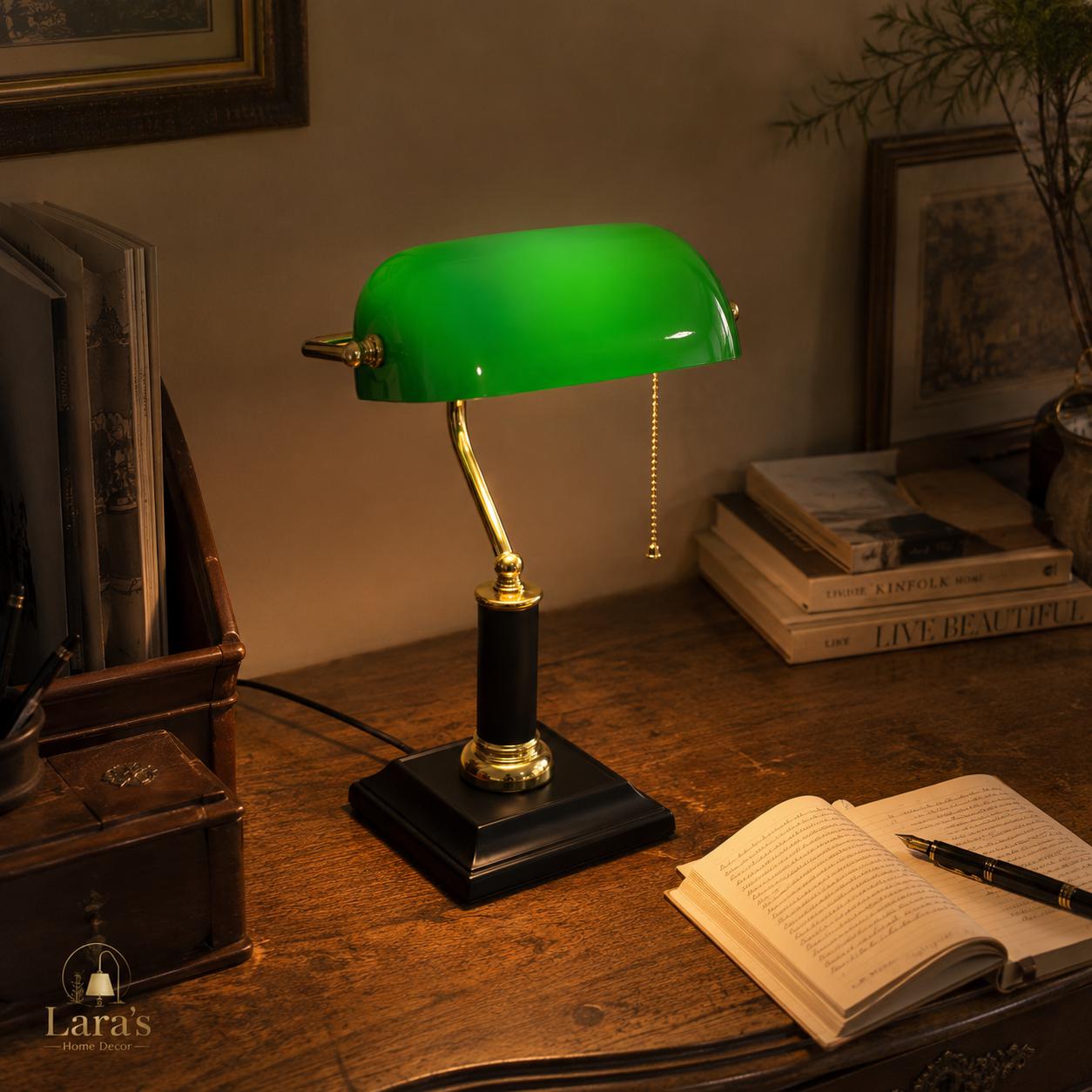 Produktbild von Vintage Bankerlampe Grün – Antik-Stil Tischlampe Mit Lampenschirm Für Bibliothek & Schreibtisch