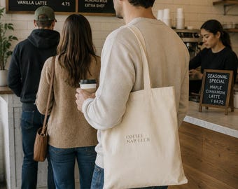 Coffee Club Tote Bag | Minimalist Canvas Grocery Market Bag
