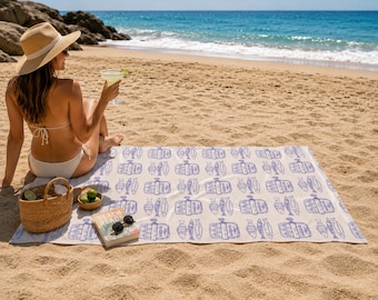 Toalla de playa con estampado de sardinas / Estampado retro costero