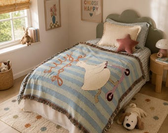 Silly Goose woven blanket | striped throw tapestry