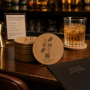 Anpassade korkunderlägg med QR-kod för barer, restauranger och kaféer, personliga drinkunderlägg, företagsunderlägg i bulk, meny-WiFi QR-underlägg