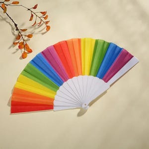 Rainbow Folding Hand Fan Large Spanish Foldable Fan Dance Performance Wedding Festival Decor Portable Gift for Kids Adults