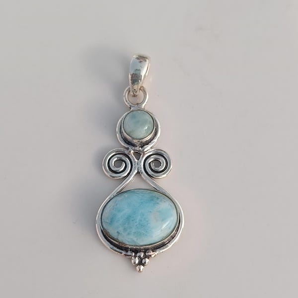 925 Sterling Silver Larimar & Blue Topaz Pendant, Handmade Ocean Blue Gemstone Pendant, Larimar Jewelry Gift for Her