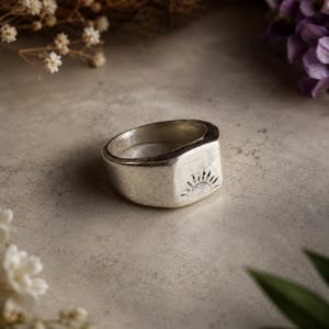 Chevalière Lever de soleil en argent sterling faite main - Bijoux bohème unisexe