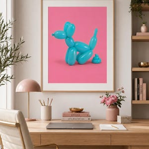 Funny Dog Balloon Animal Print, Quirky Wall Art, Colorful Printable Poster, Playful Bathroom Decor, Digital Download