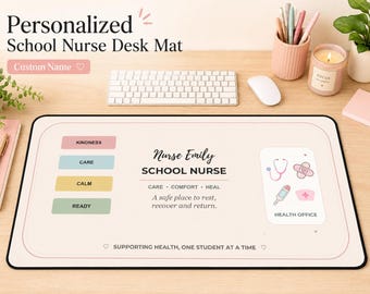 Gepersonaliseerde bureauonderlegger voor schoolverpleegkundigen, met eigen naam, decoratie voor de gezondheidspraktijk, cadeau voor verpleegkundigen