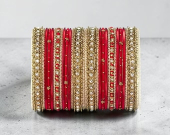 Conjunto de brazaletes de hilo de seda roja, chura nupcial, joyería étnica para bodas