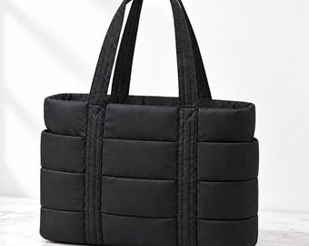 Quilted Puffer Tote Bag: Lightweight Water-Resistant Shoulder Bag with Multiple Pockets