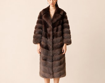 Luxury Brown Faux Fur Coat: Women Long Winter Coat Plush Elegant Vintage Style Outerwear