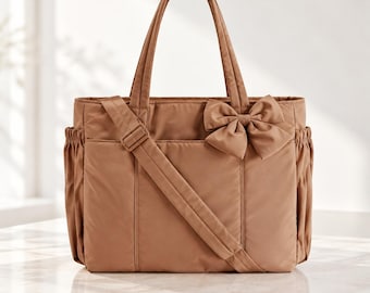 Quilted Puffer Tote Bag: Lightweight Water-Resistant Shoulder Bag with Zipper Pockets
