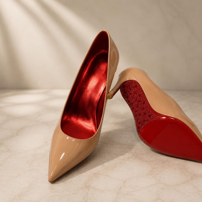 Black Patent Stiletto Pumps: Pointed Toe Heels with Red Sole Luxury Party Shoes image 8