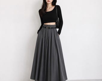 Pleated Maxi Skirt: High Waisted Y2K Boho Gothic A-Line