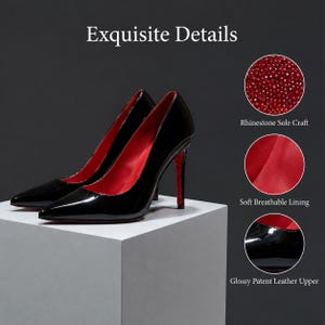 Black Patent Stiletto Pumps: Pointed Toe Heels with Red Sole Luxury Party Shoes image 11