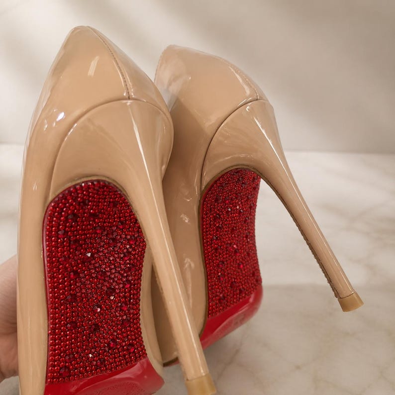 Black Patent Stiletto Pumps: Pointed Toe Heels with Red Sole Luxury Party Shoes image 6