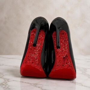 Black Patent Stiletto Pumps: Pointed Toe Heels with Red Sole Luxury Party Shoes image 5