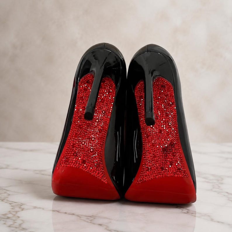 Black Patent Stiletto Pumps: Pointed Toe Heels with Red Sole Luxury Party Shoes image 5