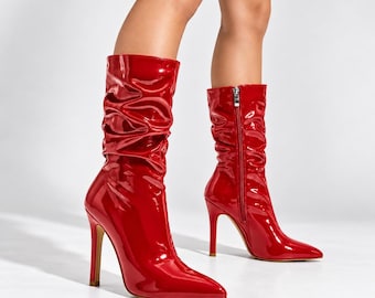 Patent Leather Stiletto Ankle Boots | Women's Pointed Toe High Heel Boots | Glossy Fashion shoes