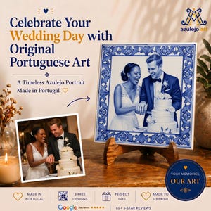 Personalisierte Hochzeitsfoto-Azulejo-Fliese | Kundenspezifisches portugiesisches keramisches Andenken