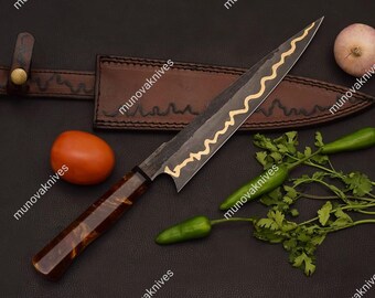 Coltello da chef forgiato a mano / Coltello da cucina in acciaio ad alto tenore di carbonio / Manico in resina - Regalo culinario