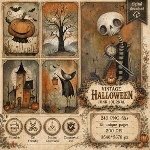 Vintage Halloween Junk Journal Kit 240 Pages Spooky Pumpkin Ephemera ...