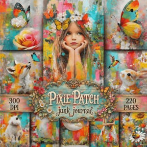 Pixie Patch Junk Journal Kit, 220 Seiten, verspielte Schmetterlings- und Märchenmotive mit floralen Illustrationen (Digitaler Download)
