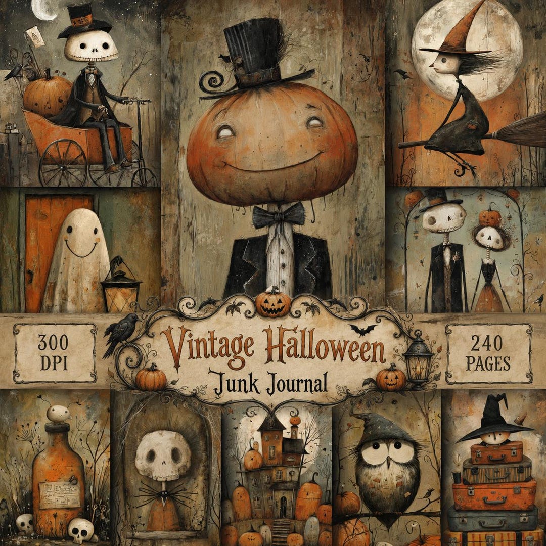 Vintage Halloween Junk Journal Kit 240 Pages Spooky Pumpkin Ephemera ...