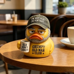 Grumpy Old Man Rubber Duck, Vintage Grandpa Novelty Desk Figurine