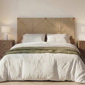 Cabecero de madera maciza de mango con cuerda / Muebles de dormitorio bohemios naturales hechos a mano (150 cm, 160 cm)