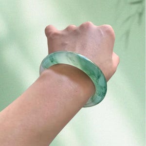 Natural Jade Bangle Bracelet, Icy Translucent Light Green Jadeite Bangle, Real Gemstone Jade Jewelry