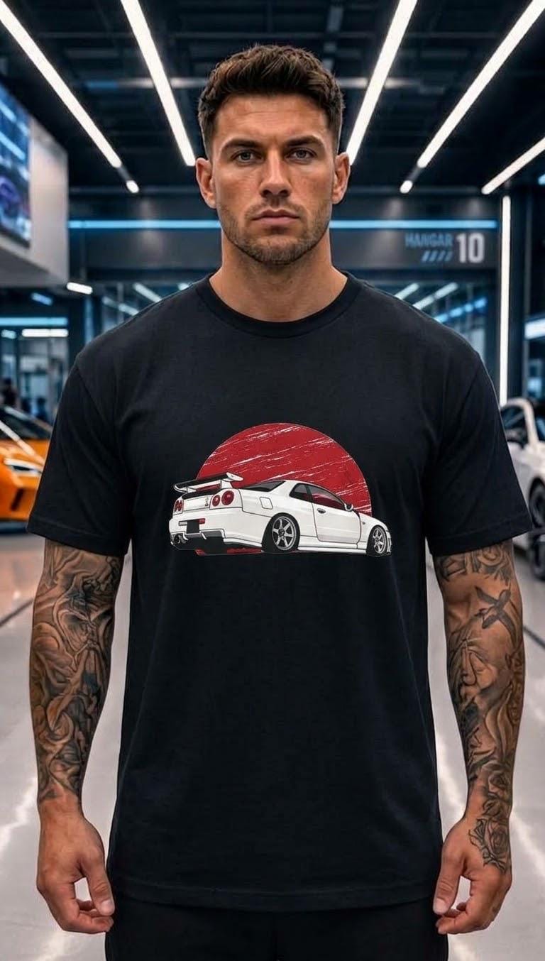 White Skyline GT-R Tee | Japanese Red Sun Racing Graphic