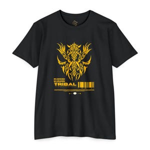 Yellow Tribal Mask T-shirt | Geometric Tribal Art, Bar Code Graphic
