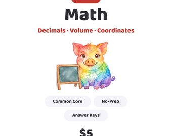 5th Grade Math Worksheets No Prep Bundle, Common Core, Decimals Fractions Order of Operations Volume Coordinate Plane, Printable PDF