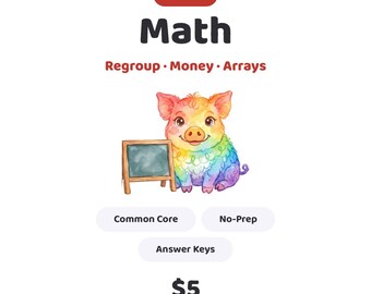 2nd Grade Math Worksheets No Prep Bundle, Common Core, Addition Subtraction Regrouping Place Value Money Arrays, Printable PDF