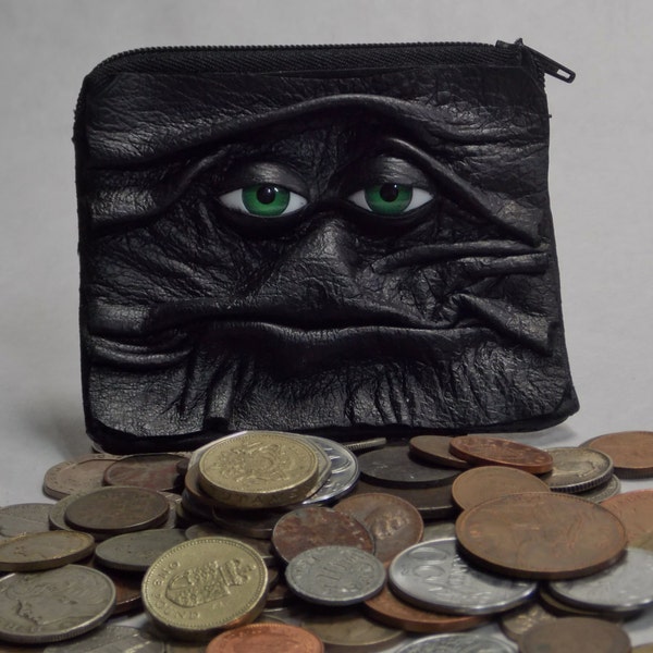 Change Purse Coin Purse Dragon Eye Leather Zippered Pouch With Eye Face Black Witch LARP RPG