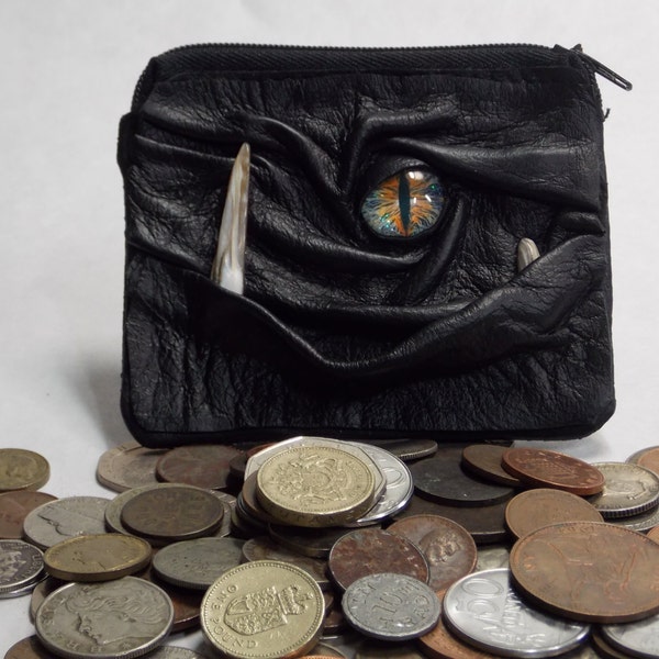 Change Purse Coin Purse Dragon Eye Leather Zippered Pouch With Eye Face Black Witch LARP RPG