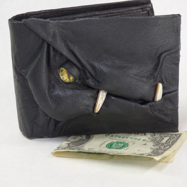 Wallet Dragon Leather Men Goth Black Credit Card Holder