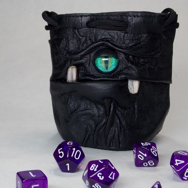 RPG LARP Dice Marble Card Bag Fairy Pouch With Face Dragon Eyes Drawstring Leather