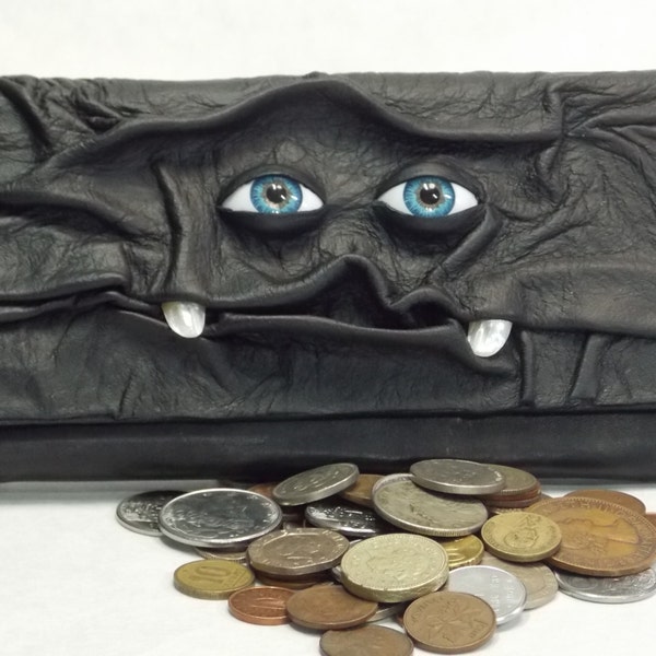 Wallet Black Leather Dragon Eye Zippered Pocket Credit Card Holder Clutch Pagan Goth LARP RPG Cosplay