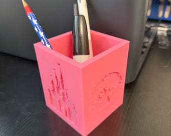 Disney Inspired 4 Park Desk Pen Holder | 3D Printed Office Organizer | Castle, Tree, Tower & Sphere Desk Decor