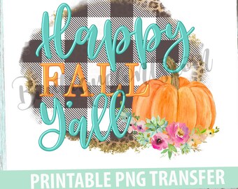 Happy Fall Plaid Pumpkin Sublimation Printable Transfer - Instant Download