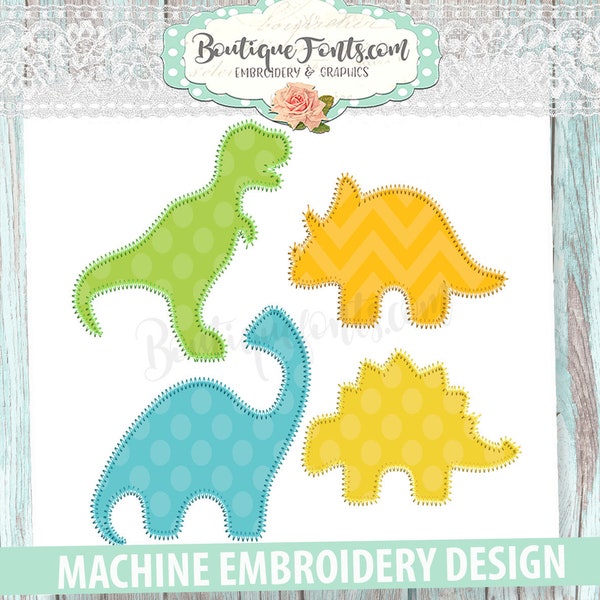 Zigzag Dinosaur Applique Design Embroidery Design Set - Instant Download