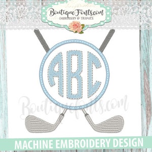 Golf Clubs Applique Frame Embroidery Design - Instant Download